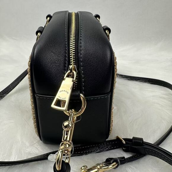 Coach Satchel Crossbody Bag In Straw & Leather CAK74 Gold/Toast/Black NWT - Picture 7 of 12